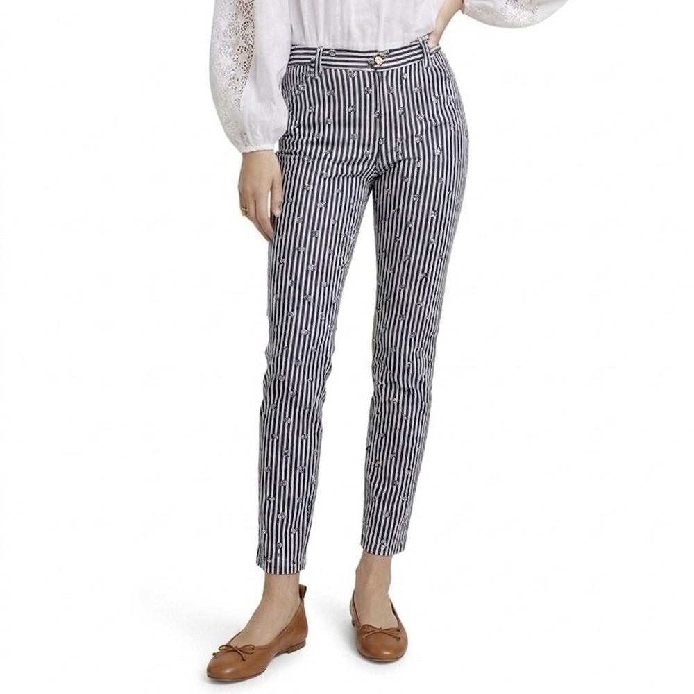 ANTHROPOLOGIE The Essential Slim Pants sz 6 Blue White Preppy Workwear Casual